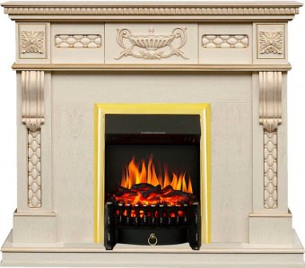 Royal Flame Каминокомплект Corsica - Слоновая кость с патиной (Ширина 1100) с очагом Fobos FX Brass