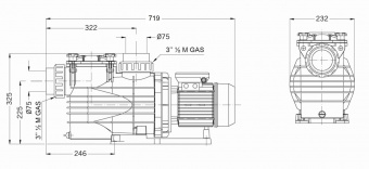 Насос с префильтром 27,6м3/ч PSH MAXI-20M Н=10 1,5кВт 230В (морская вода) (1MAX0200M2V)