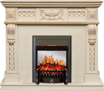 Royal Flame Каминокомплект Corsica - Слоновая кость с патиной (Ширина 1100) с очагом Fobos FX M Black