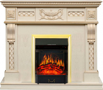 Royal Flame Каминокомплект Corsica - Слоновая кость с патиной (Ширина 1100) с очагом Majestic FX Brass